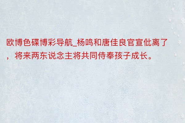 欧博色碟博彩导航_杨鸣和唐佳良官宣仳离了，将来两东说念主将共同侍奉孩子成长。